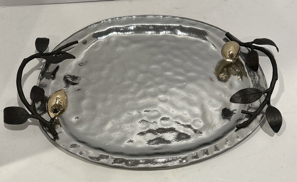 RARE - Michael Aram small Lemonwood Oval Serving Tray with Handles READ